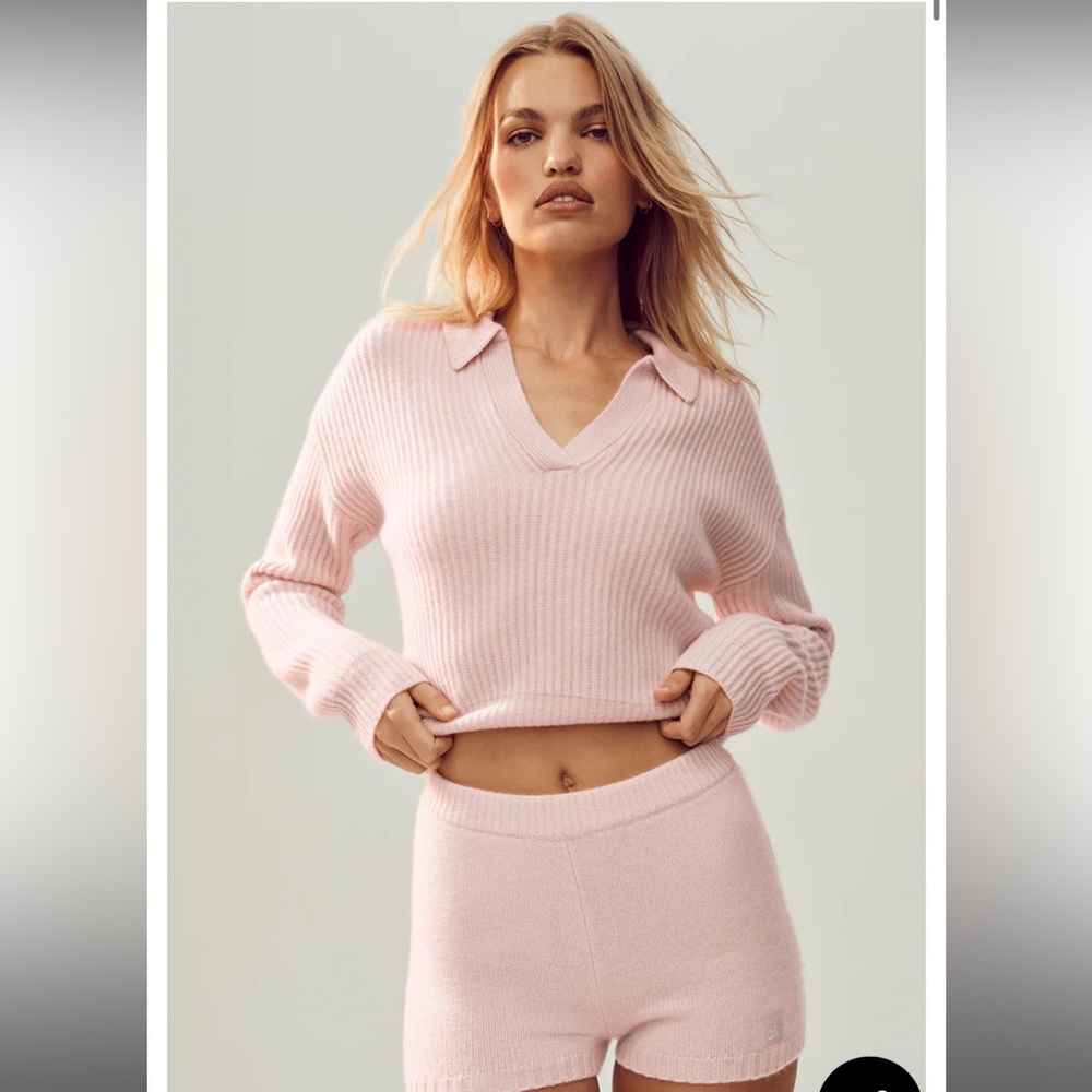 ALO Yoga Cashmere Polo Coverup - Frosted Pink